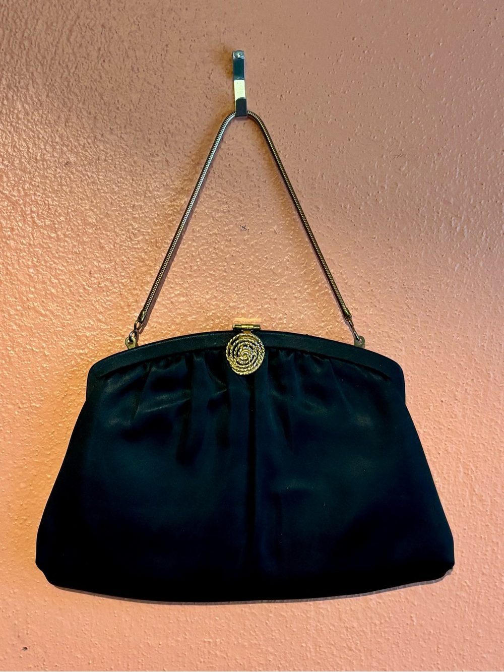 Black Evening Clutch with Gold Spiral Accent